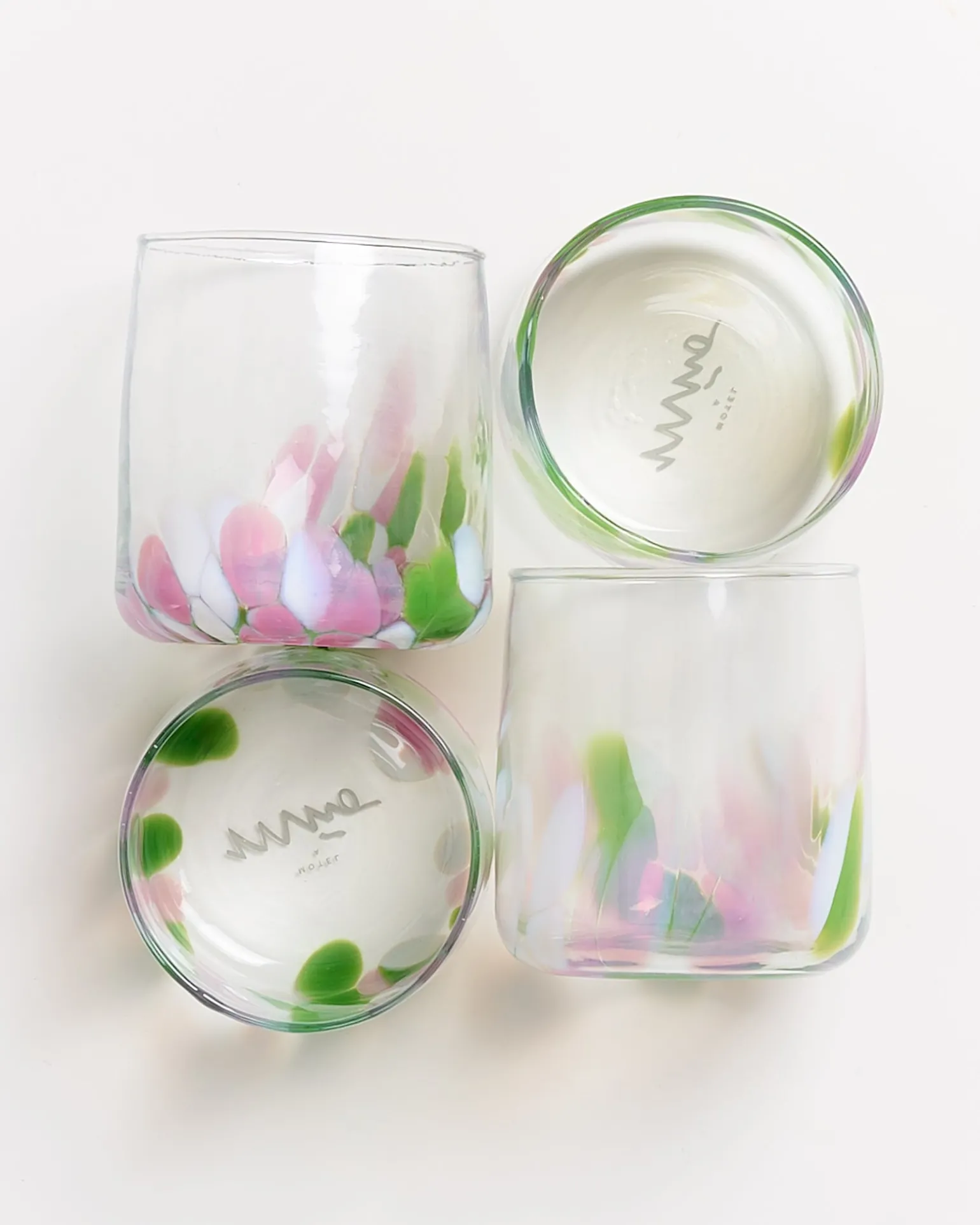 Discount Motel a Miio Alegria Set Of 4 Glasses Small big drops pink green
