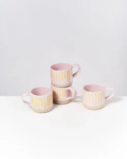Shop Motel a Miio NÒDOA - Set Of 4 Mugs Pink Yellow Striped rosa gelb gestreift
