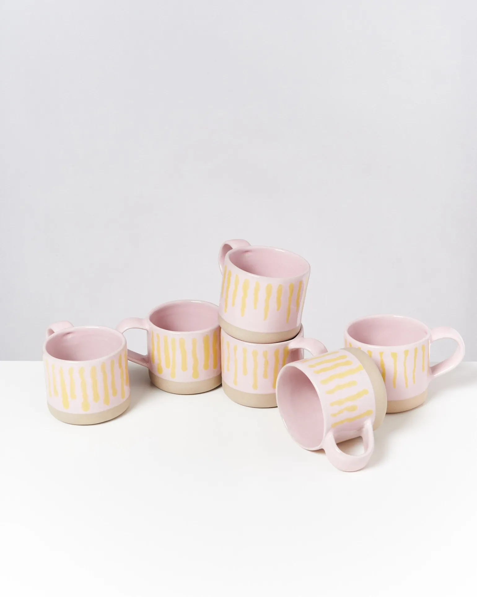 Fashion Motel a Miio Nódoa - Set Of 6 Mugs Pink Yellow Striped rosa gelb gestreift