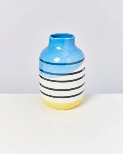 Best Sale Motel a Miio Nuno Vase L - Black & White Striped With Blue black and white striped with blue